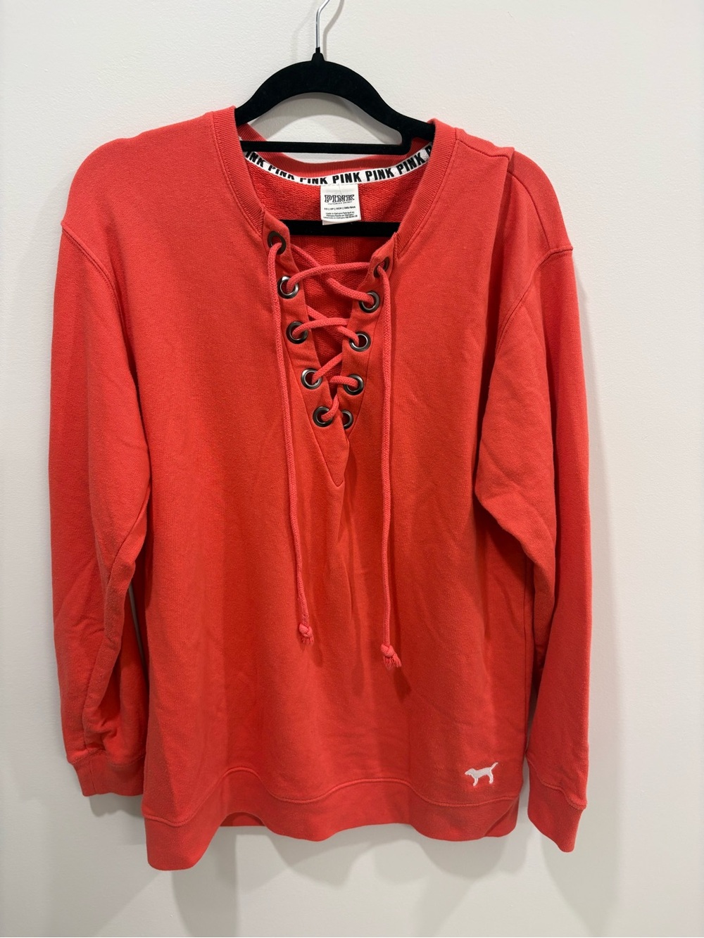 PINK Victoria's Secret Lace-Up V-Neck Pullover - Coral